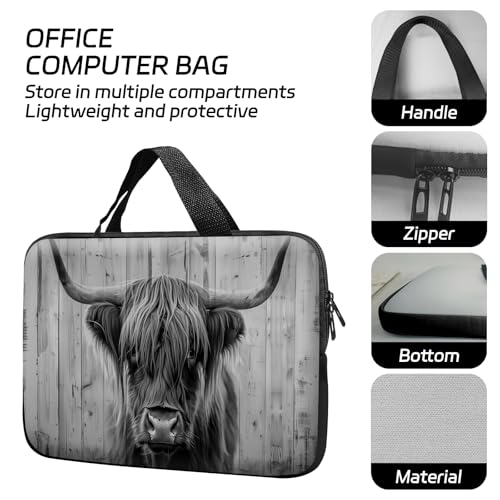14 15 15.4 15.6 inch Laptop Handle Bag Computer Bag, Pouch Holder Notebook Sleeve Cover Soft Case Compatible for Dell,Lenovo,Toshiba HP, Asus Notebook-Highland Cow - color: Highland Cow