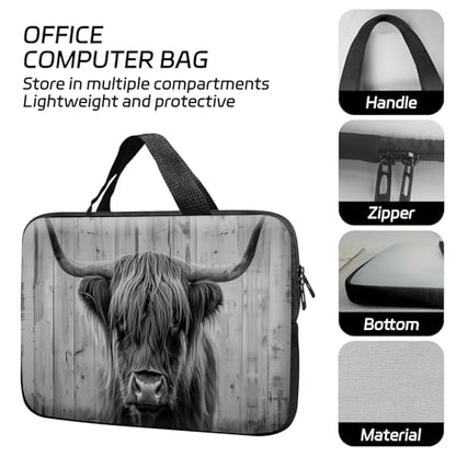 14 15 15.4 15.6 inch Laptop Handle Bag Computer Bag, Pouch Holder Notebook Sleeve Cover Soft Case Compatible for Dell,Lenovo,Toshiba HP, Asus Notebook-Highland Cow - color: Highland Cow