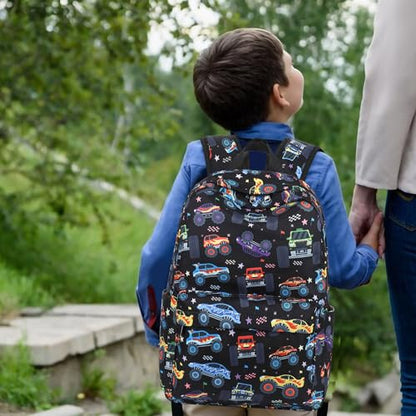 LEDAOU Kids Backpack for Boys Girls Preschool Kindergarten Elementary School Bookbag Toddler School Bag with Chest Strap - color: Colorful Big Car