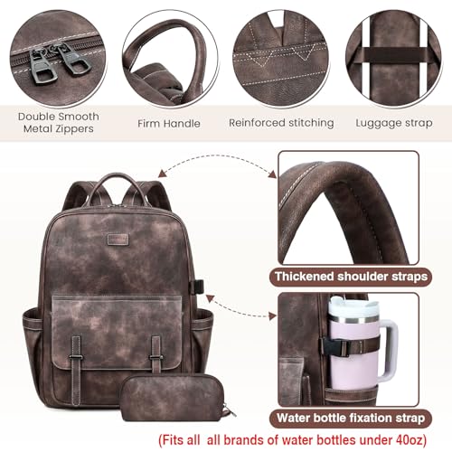 Vegan Leather Laptop Backpack for Women Designer 15.6 Inch PU Laptop Bag, Ladies Travel Computer Work Backpack - color: Two-toned Coffee