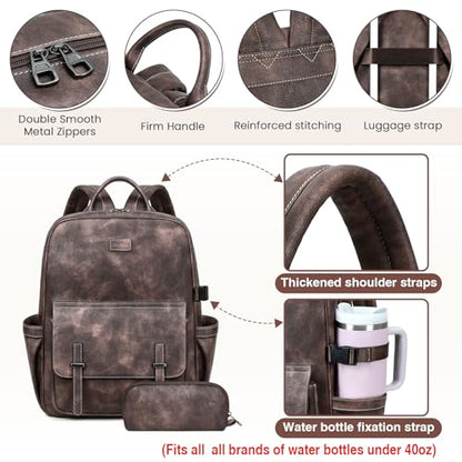 Vegan Leather Laptop Backpack for Women Designer 15.6 Inch PU Laptop Bag, Ladies Travel Computer Work Backpack - color: Two-toned Coffee
