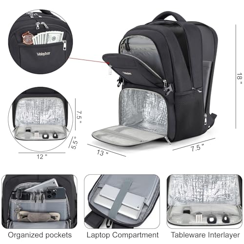 Insulated Lunch Backpack Fit 17" Laptop, Work Backpack with Lunch Box for Men & Women, Water Resistant College Computer Bag for Travel, Business, Hiking - color: Black