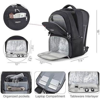 Insulated Lunch Backpack Fit 17" Laptop, Work Backpack with Lunch Box for Men & Women, Water Resistant College Computer Bag for Travel, Business, Hiking - color: Black