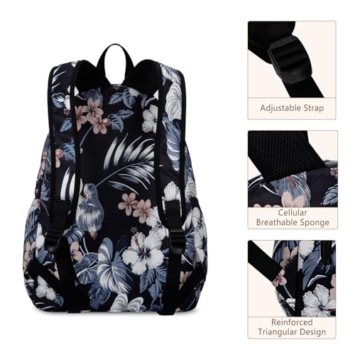 Women's Water-resistant Daypack Backpack, 15.6 Inch Laptop Compartment & Anti-Theft Pocket, Adjustable Padded Straps for Commuting, Travel, Work, College, Hawaii Flower - color: Hawaii Flower
