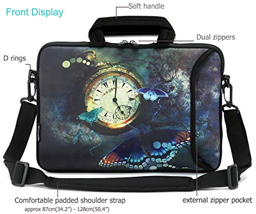 RICHEN 11 11.6 12 12.5 13 inches Chromebook/Notebook PC Messenger Bag Travel Case Neoprene Handle Sleeve with Shoulder Strap (11-13.3 inch, Clock &Butterfly) - color: Clock & Butterfly, size: 11-13.3 inch