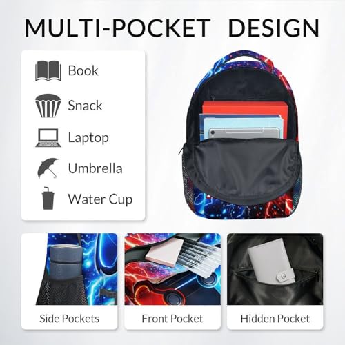 Custom Gamer Backpack for Boys - Personalized 17 Inch Kids Toddlers Bookbag, Lightweight Large Capacity Schoolbag for School Travel Camping - color: Gold