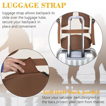 MATEIN 15.6 inch Travel Laptop Backpack, Cute Anti Theft Slim Sturdy Bag - color: Beige Brown, size: 15.6 Inch