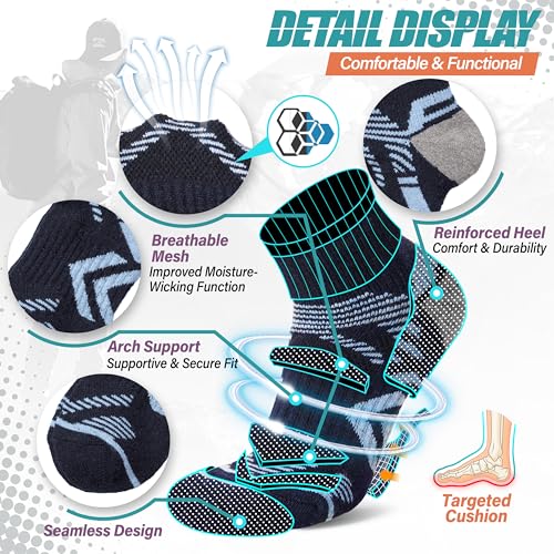 ANTSANG 6 Pairs Merino Wool Quarter Ankle Hiking Running Socks Compression Thermal Thick Cushion Socks for Women Men - color: Gray-blue Series, size: Large