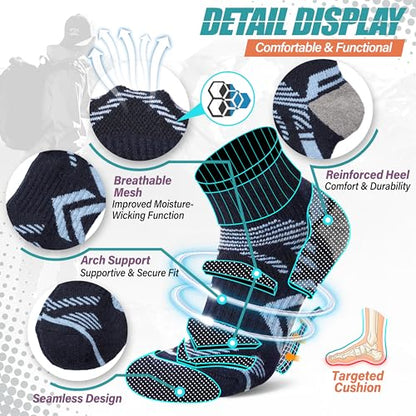 ANTSANG 6 Pairs Merino Wool Quarter Ankle Hiking Running Socks Compression Thermal Thick Cushion Socks for Women Men - color: Gray-blue Series, size: Large