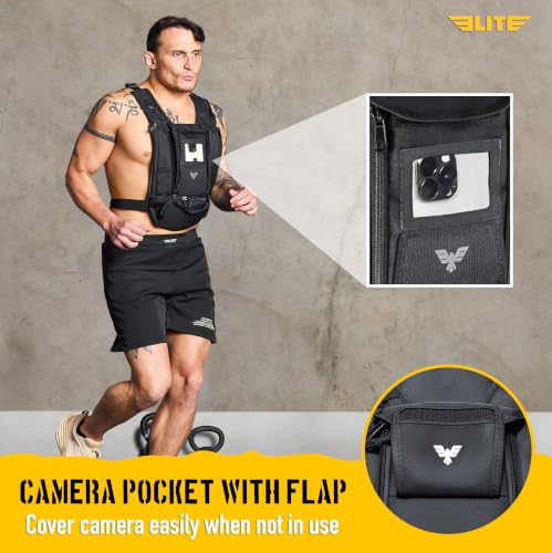 Elite Sports Running Vest w/Phone Holder, Gun Holster for Men/Women, Reflective Lightweight Chest Pack w/Touch Friendly Phone Sleeve, Camera Pocket - Chest Rig for Hiking, Trail, Marathon, Camping - size: Large