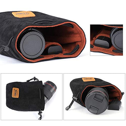 S-ZONE Soft Camera Bag DSLR Insert Handbag Drawstring Lens Case Compatible with Canon Nikon Sony - color: Black, size: Large