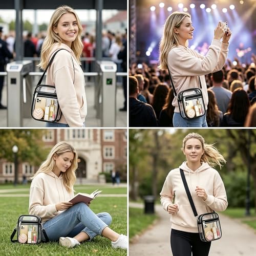 Clear Stadium Bag, Clear Purse for Sport Events and Concerts, Transparent Messenger Clear Crossbody Bag for Women - color: Black