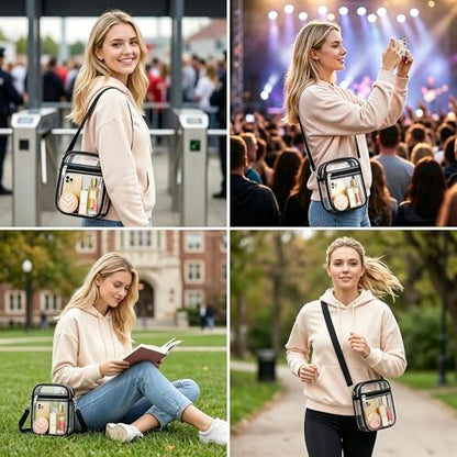 Clear Stadium Bag, Clear Purse for Sport Events and Concerts, Transparent Messenger Clear Crossbody Bag for Women - color: Black