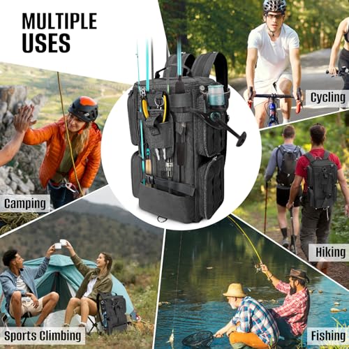 LIWSHWZ Fishing Tackle Backpack with Rod Holders,20L Lightweight Fishing Bag Storage Tackle Box Backpack for 3600 or 3700 Trays,Water Resistant Tackle Bag with Four Pockets (8.66” x 5.90” x17.52”) - size: 8.66" x 5.90" x 17.52"