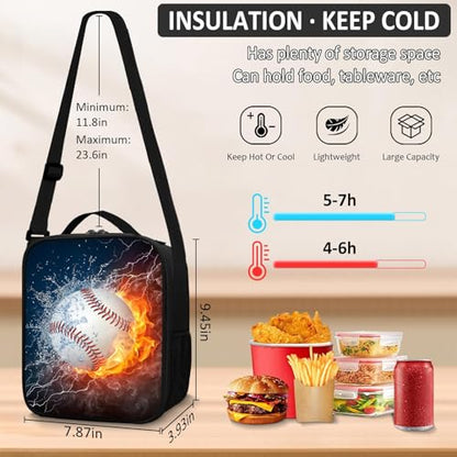 School Backpack for Boys - 4pcs Baseball Boys Backpack with Lunch Box and Pencil Case for Kids Children Teens Elementary Middle School - Students Bag for Ages 6-18,17″Bookbag Travel Back Pack - color: Baseball-03-backpack Set