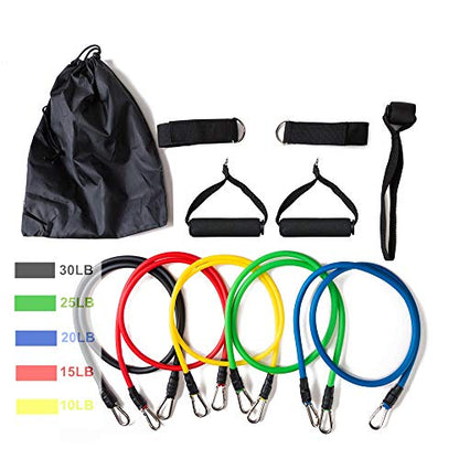 11 Pack Resistance Bands Set,Including 5 Stackable Exercise Bands with Door Anchor,2 Foam Handle,2 Metal Foot Ring & Carrying Case - Home Workouts,Physical Therapy,Gym Training