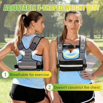 Adjustable Weighted Vest for Women, 6-12lb U-Shaped Weight Vest with 6 Iron Sand Bags & Adjustable Buckle Straps, Rucking Vest with Plus Pockets for Running, Walking and Strength Training - color: Gray