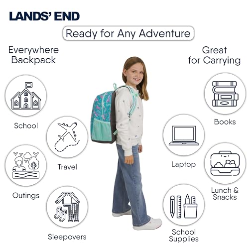 Lands' End Unisex Kids Medium ClassMate Lightweight Durable Elementary School Backpack, Ceramic Blue - color: Ceramic Blue
