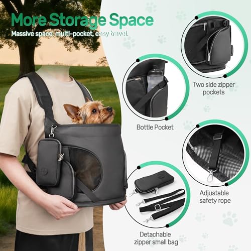 YUDODO Dog Front Backpack Carrier 7-15 lbs, Soft Breathable Pet Front Facing Carrier with Adjustable Straps, Multi-Pocket Design, for Small Dogs & Cats (with Detachable Sling Pouch - Black) - color: Black(Fits 7-15 lbs)