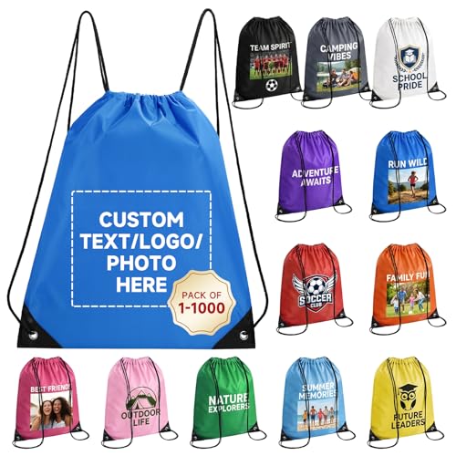 Custom Drawstring Bags With Logo, 2 Pcs Personalized Drawstring Backpacks Bulk String Bag for Travelling, Gym and for Everyday Use - color: Blue