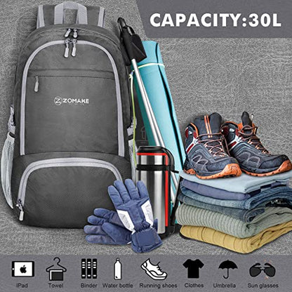ZOMAKE Lightweight Packable Backpack 30L, Foldable Travel Hiking Daypack - color: Dimgray