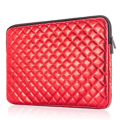 Puffy Laptop Sleeve 11 12 13 13.3 14 15 15.6 inch Case Protective Bag Quilted PU Leather Lined Padded - color: Red Quilted, size: 15.6 Inch