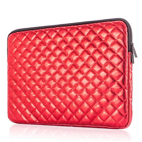 Puffy Laptop Sleeve 11 12 13 13.3 14 15 15.6 inch Case Protective Bag Quilted PU Leather Lined Padded - color: Red Quilted, size: 15.6 Inch