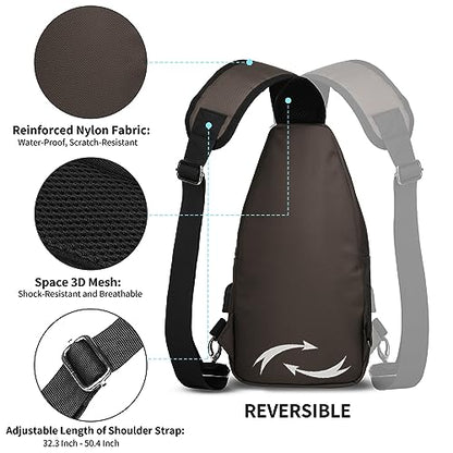 AMJ Crossbody Sling Bag Men Women, Casual Shoulder Backpack, Chest Daypack Satchel for Hiking Travel - color: Brown, size: Small