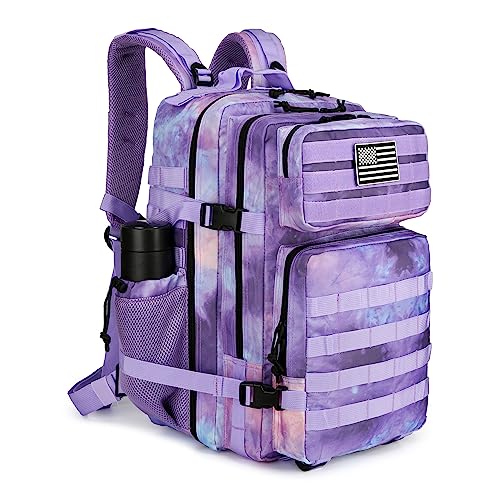 Military Tactical Assault Backpack - 45L 3 Day Assault Pack with MOLLE Waterproof Rucksack - color: Purplestars