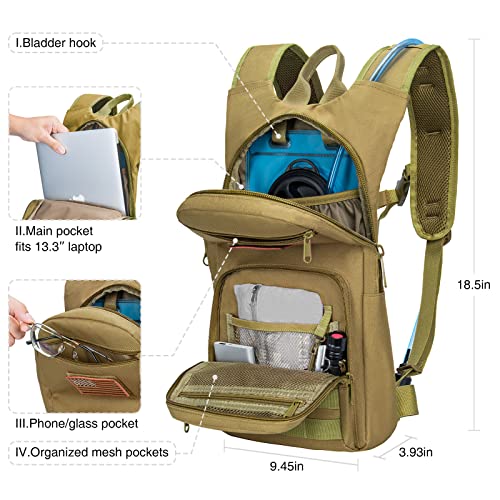 NOOLA 3L Hydration Backpack, Water Backpack with TPU Water Bladder, Tactical Hydration Pack for Men Women, Molle Water Backpack for Hiking, Biking, and Hunting - color: Tan