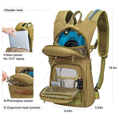 NOOLA 3L Hydration Backpack, Water Backpack with TPU Water Bladder, Tactical Hydration Pack for Men Women, Molle Water Backpack for Hiking, Biking, and Hunting - color: Tan