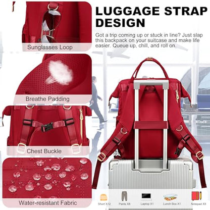 AIJIEKE Lunch Backpack for Women, 15.6 Inch Laptop Backpack with Detachable Insulated Cooler Lunch Box, 2-in-1 Water Resistant Work Computer Bag for Nurse Teacher College Commute, Red - color: Red