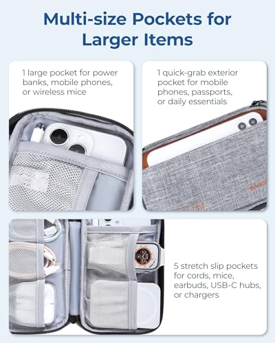 BAGSMART Small Travel Cable Organizer, Tech Accessories for Charger, Phone, Gray - color: Grey