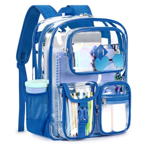 ZORFIN 18.5 Inch Clear Backpack, Large Transparent Bookbag with Reinforced Straps for School College Work - color: Blue, size: X-Large