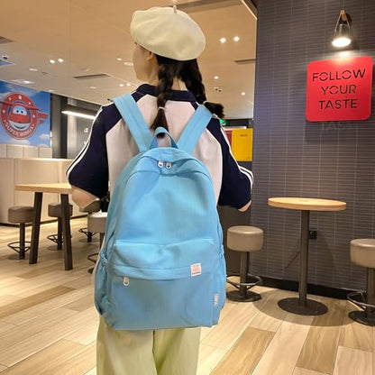 Cute Aesthetic Backpack Y2K Simple Solid Color Kawaii Backpacks Travel Laptop Backpack (Blue) - color: Blue