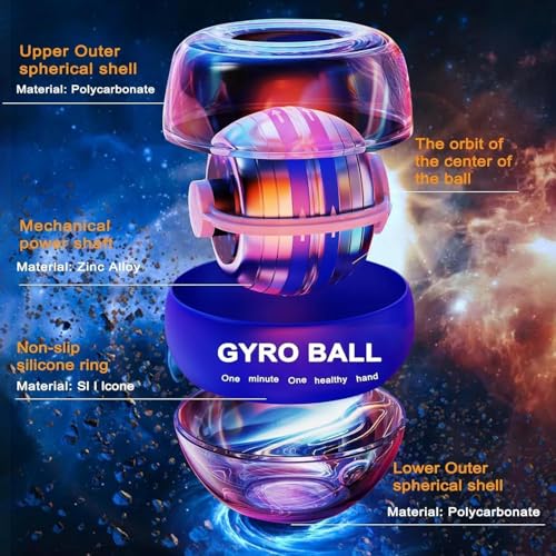 Torque Ball Hand Exerciser - 2026 Internal Resistance System Self-Starting Wrist Power Gyro Balls with Auto-Start Colorful LED Lighting - color: Blue