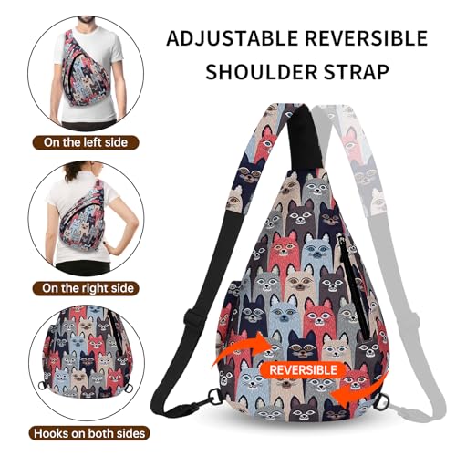 HUA ANGEL Crossbody Sling Bag for Men & Women Lightweight Waterproof Chest Shoulder Bag for Travel Hiking & Everyday Use - color: W-cat