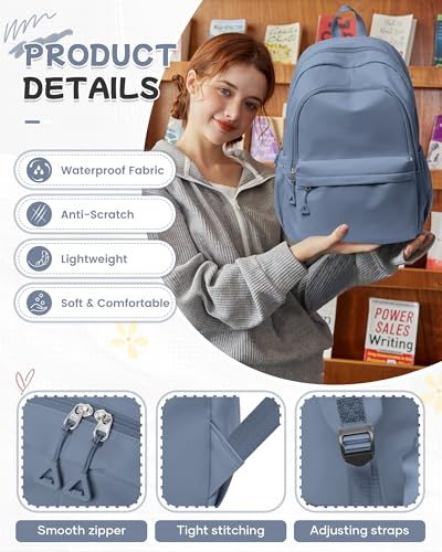 BJLFS Small Blue Backpack for School Women Girls, Waterproof Bookbag Cute High School Backpack for Men Teen Boys, Lightweight Travel College Back Pack Mochilas Escolares para Casual Daypack Rucksack - color: A0-blue