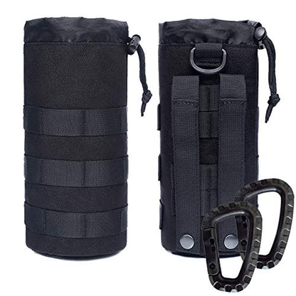 Water Bottles Pouches - 1000D Tactical Molle Drawstring 32OZ Hydration Carrier Bag - color: 2 Pack Black