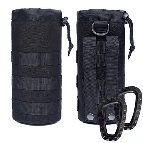 Water Bottles Pouches - 1000D Tactical Molle Drawstring 32OZ Hydration Carrier Bag - color: 2 Pack Black