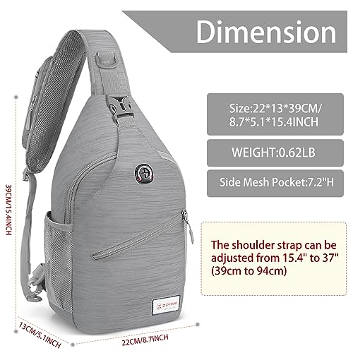 ZOMAKE Sling Bag,Small Crossbody Sling Backpack,Water Resistant Shoulder Daypack for Travel,Anti Thief Chest Bag for Hiking(Grey(Stripe)) - color: Grey(stripe)