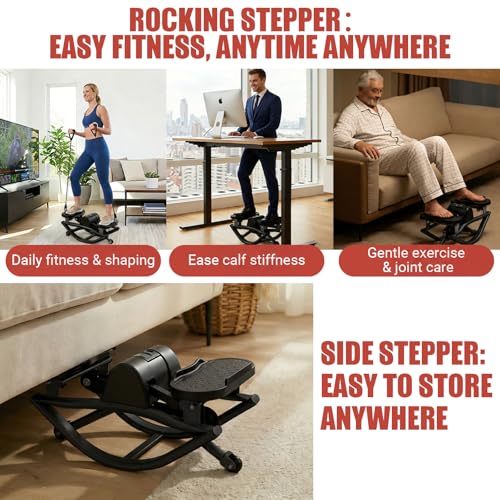 Rock Stepper for Exercise at Home, Rocking Stepper Side to Side with Resistance Bands & Digital Display, 300 LBS Capacity Full Body Workout Low-Impact Knee-Friendly Anti-Slip Side Stepper