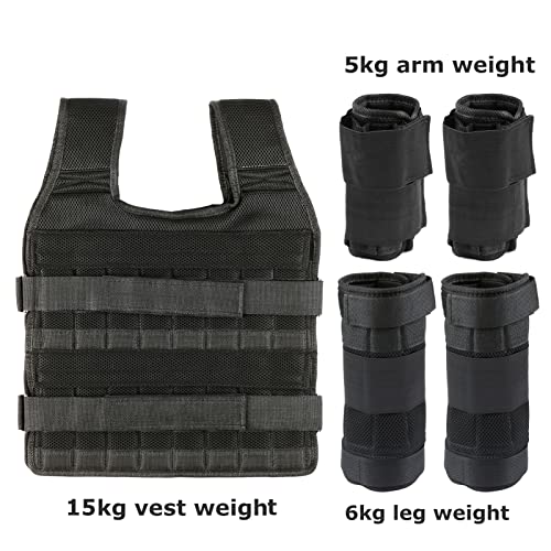 Leepesx Max Loading 15kg/35kg Adjustable Vest Weight Exercise Weight Loading Cloth Strength Training with 6kg Leg Weight 5kg Arm Weight (Empty)