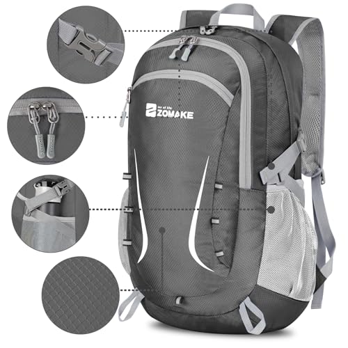 ZOMAKE Lightweight Packable Backpack 35L, Foldable Backpacks Water Resistant Collapsible Light Daypack for Hiking(Medium Grey) - color: Medium Grey B