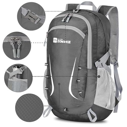 ZOMAKE Lightweight Packable Backpack 35L, Foldable Backpacks Water Resistant Collapsible Light Daypack for Hiking(Medium Grey) - color: Medium Grey B