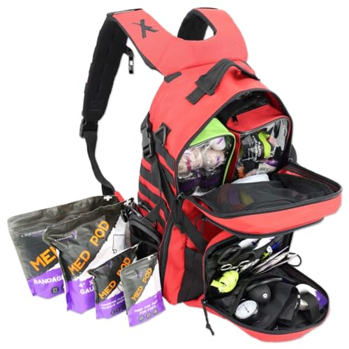Lightning X Stocked Modular Trauma & Bleeding First Aid Responder Medical Backpack + Kit (Red) - color: Red