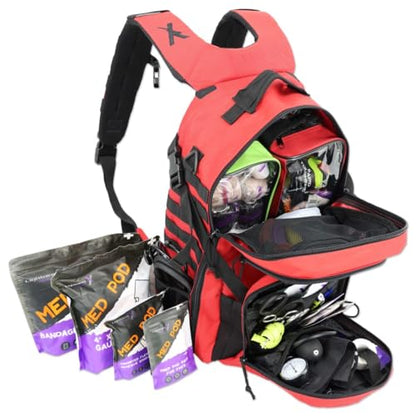 Lightning X Stocked Modular Trauma & Bleeding First Aid Responder Medical Backpack + Kit (Red) - color: Red