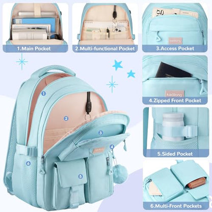 kadilong Set of School Backpack for Teen Girls Bookbag Middle High School College,Back Pack Women Mochila Escolar para Niñas,Blue - color: 3 Pack-blue, size: 15,6 inch
