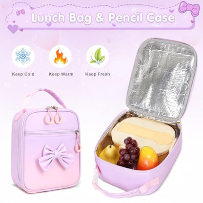 ACESAK Girls Backpack - 3PCS Backpack for Girls Cute School Backpacks for Girl Kindergarten Elementary Preschool Middle Kids School Bags with Lunch Box Pencil Case Set (Purple Pink) - color: Purple Pink