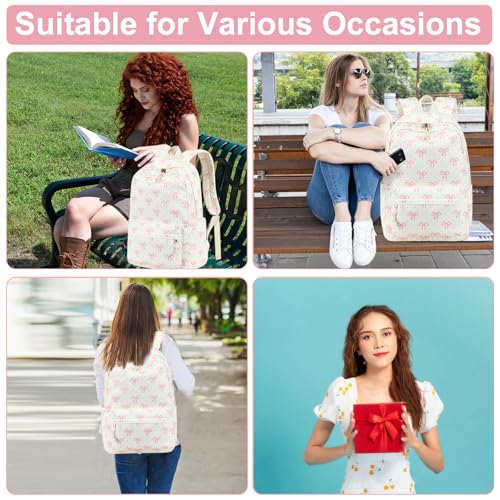 Bluboon School Backpack for Teen Girls Women Laptop Backpack College Bookbags Middle School Travel Work Commuter Back Pack - color: Pink Bow Beige